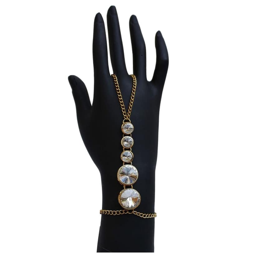 Lucky Jewellery Elegant White Color Gold Plated Finger Ring Bracelet Hand Harness Hathphool For Girls & Women (76-L1HM-10-W) view 2