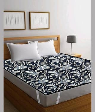 HomeStore-YEP - Blends Water Proof Double Blue Mattress Protector - 190.5 cm(75) x 182.88 cm(72)