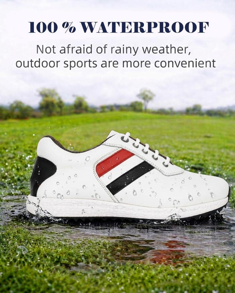 HITCARO Men Genuine Leather Lace-up Professional 100% Waterproof Premium Gold Golf Shoes view 7