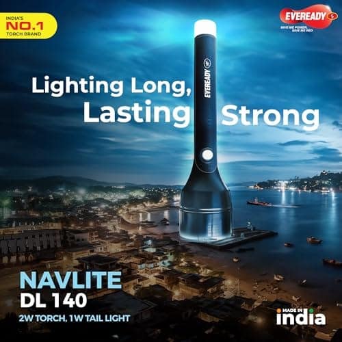 Eveready Navlite DL140, Rechargeable 2W Led Torch + 1W Emergency Tail Light, Metallic Finish, Type B/Micro USB Charging, Overcharge Protection, Powered By BIS Certified Li-Ion Battery view 3