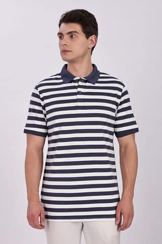 Puff Cotton Navy & White Striped Polo