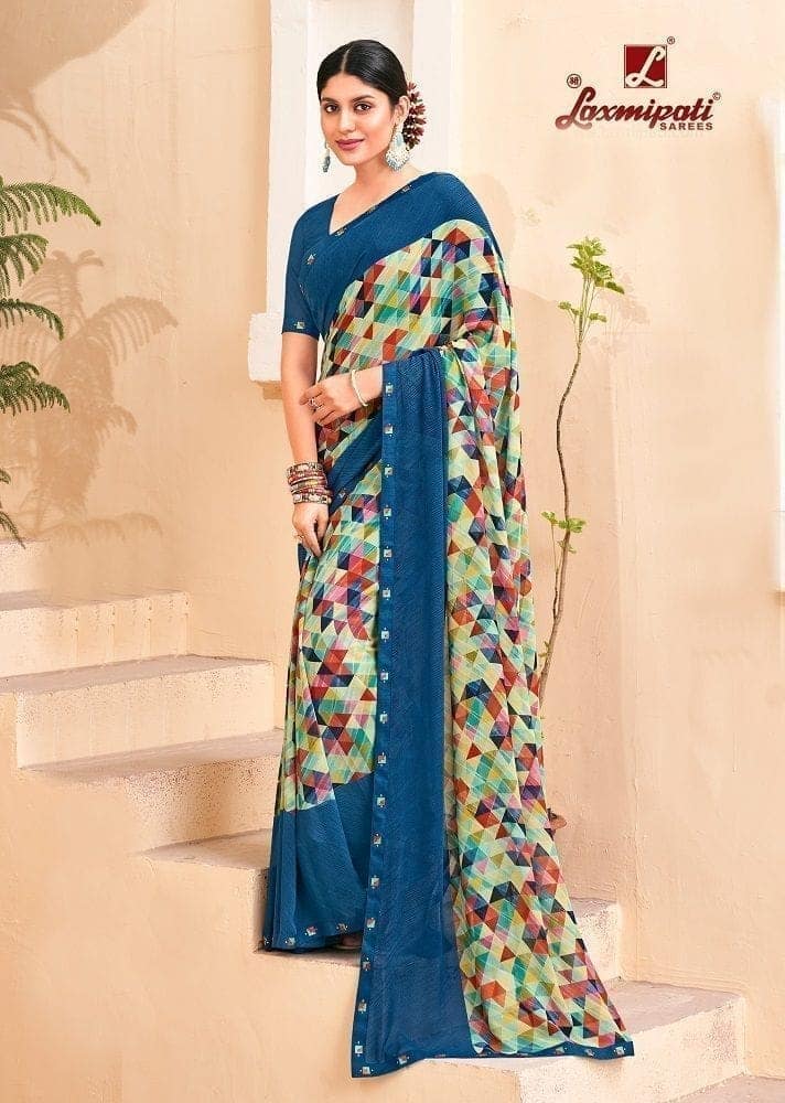 Digital Printed Georgette Saree in Multicolor