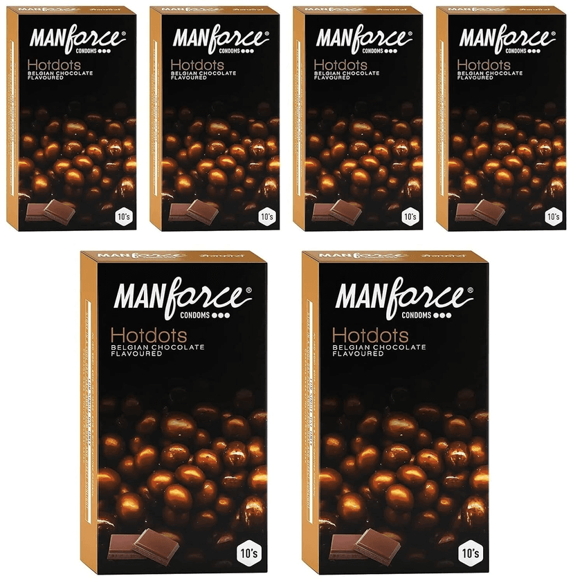 Manforce Premium Hotdots Belgian Chocolate Condoms with Bigger Dots - 10 Pieces x Pack of 6 view 2