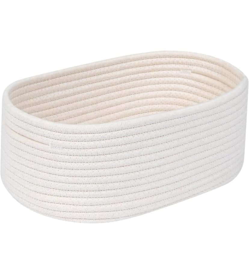 Generic Cotton Oval 10x7x5 Inch Bedside Organizer With Out Lid (White)-PID66451
