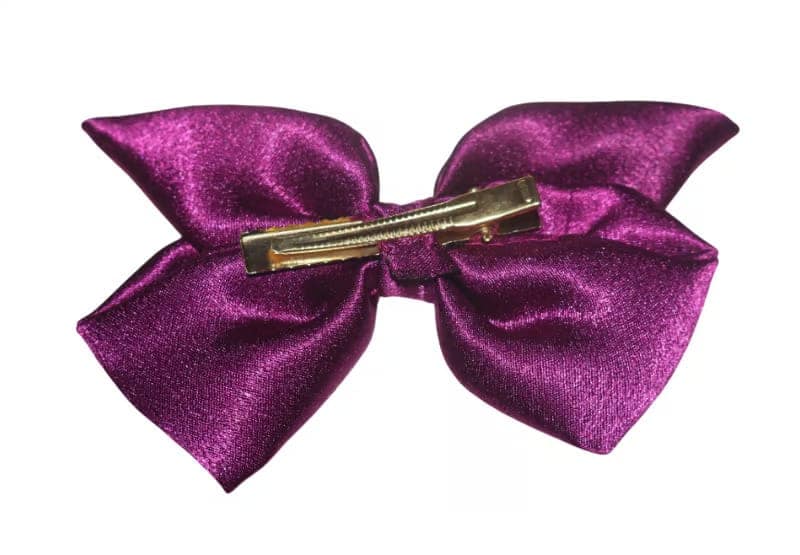 Elegant Purple Satin Bow Hair Clip with Pearl Embellishment view 2