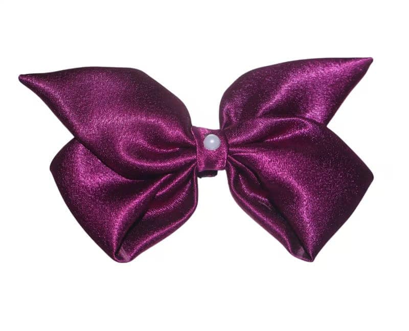Elegant Purple Satin Bow Hair Clip with Pearl Embellishment view 4