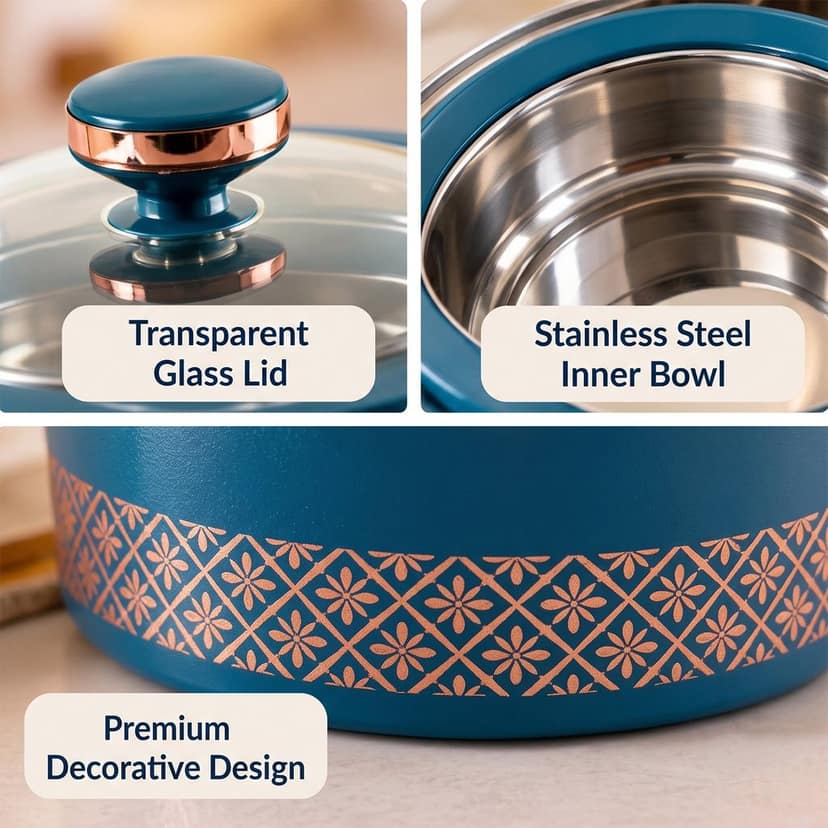Crystal Casserole with Stainless Steel Inner Bowl and Glass Lid (3500 ML) view 2