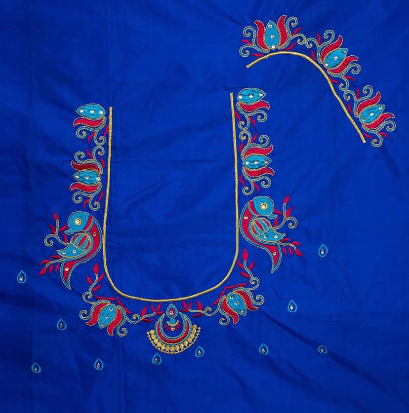 Blue Hand Embroidered Blouse Design view 2