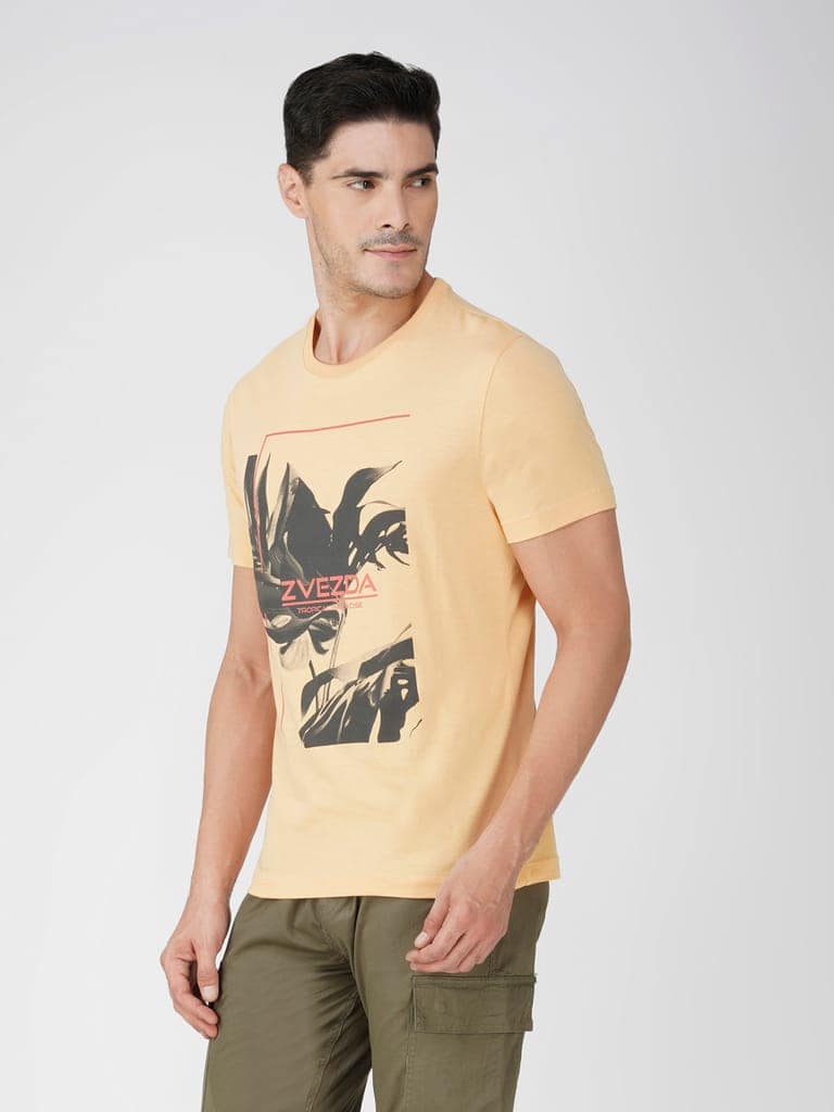 Men’s Stylish Graphic Cotton T-Shirt Europe Fit-Golden Yellow