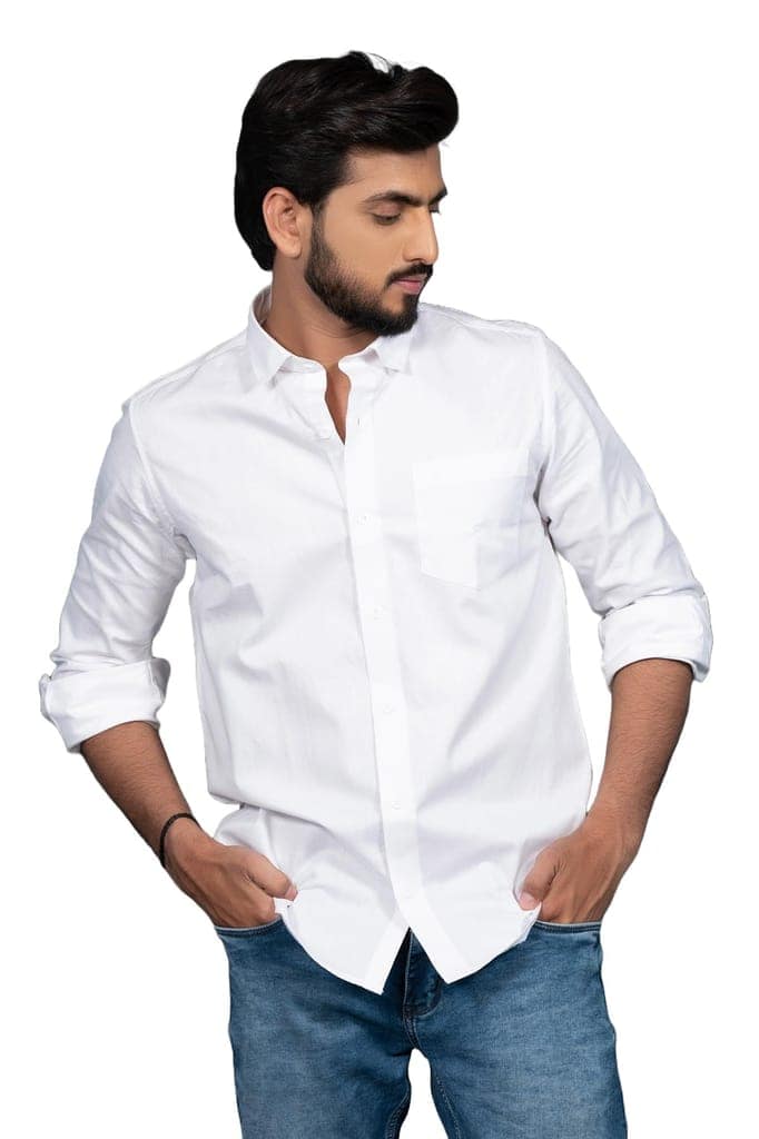 Vooz Men's Cotton Long Sleeve Shirt, Cut Away Collar, Slim Fit, White