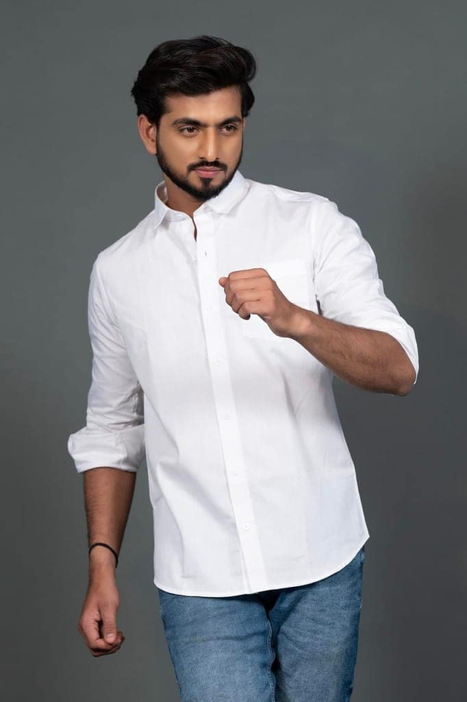 Vooz Men's Cotton Long Sleeve Shirt, Cut Away Collar, Slim Fit, White view 3