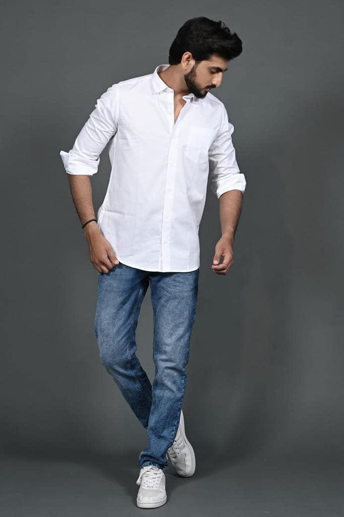 Vooz Men's Cotton Long Sleeve Shirt, Cut Away Collar, Slim Fit, White view 5