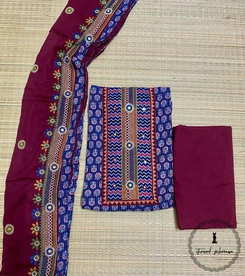Ajrakh Print with Gujarat Gamthi Full Embroidery Suit view 5