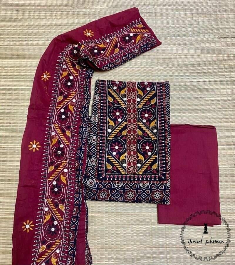 Ajrakh Print with Gujarat Gamthi Full Embroidery Suit view 6