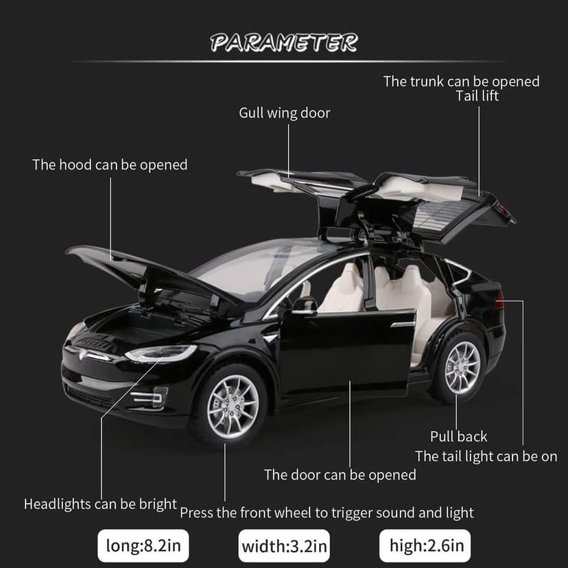KTRS ENTERPRISE 1:24 Diecast Model Car for Tesla Model X b Complete with Lights and Simulation of Sound. This Decorative Alloy Mini Vehicle is a Unique Gift for Your Loves or Young view 2