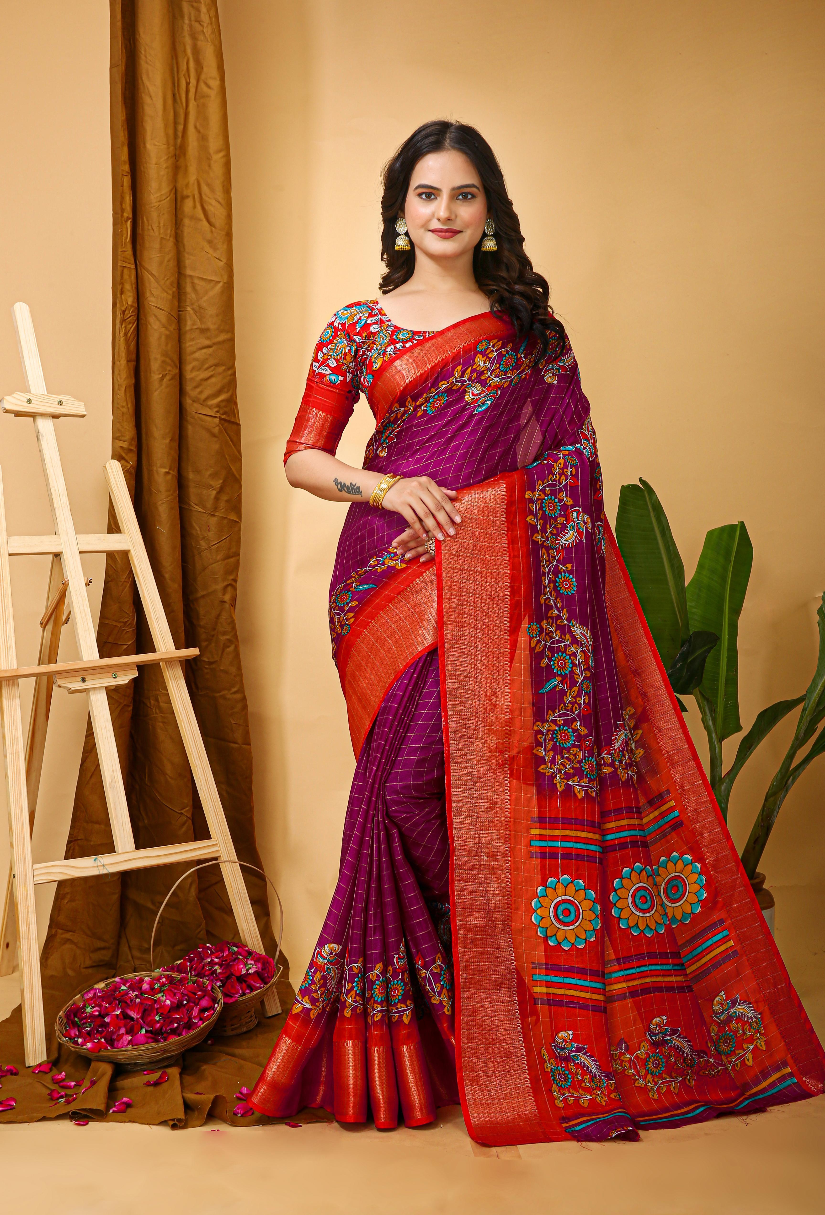 Kalamkari Print Dola Silk Saree
