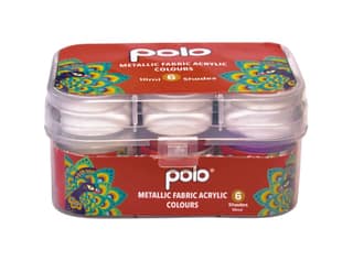 polo Metallic Fabric Acrylic Paint Set 6 Vibrant Colors (10ml) Non-Toxic, Quick-Drying Fabric & Textile Paint for Clothing, Canvas & Crafts Washable, Long-Lasting Includes Plastic Storage Box