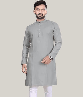 Balaji's Cotton Blend Plain Regular Kurta For Men ( Medium Grey )