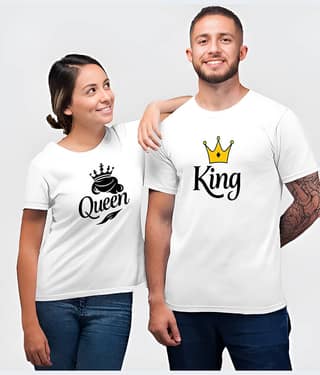 BINAYAK White Cotton Regular Fit Couple T-Shirt