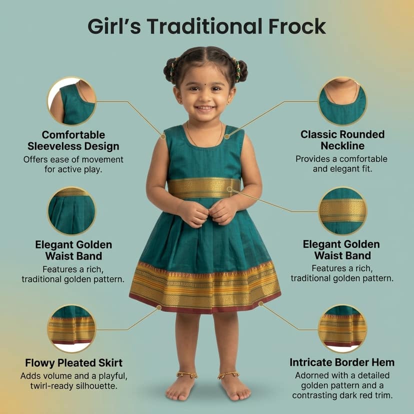 Baby Girls Summer Frock Dress (0–5 Years) | Soft Acrylic Cotton with Pure Cotton Lining | Sleeveless Round Neck | Lightweight & Breathable (in, Age, 3 Years, 4 Years, Regular, Morpankhi) view 4