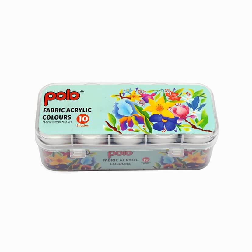 polo Acrylic Fabric Paint Set, 10 Vibrant Colors (15ml) Non-Toxic, Fast-Drying Textile & Fabric Paint for Clothes, Canvas, DIY Crafts Washable Durable Plastic Box
