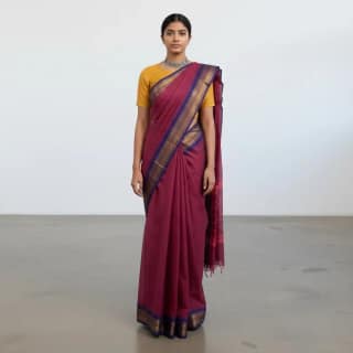 Kanchipuram Handloom Cotton-Silk Saree in Magenta Pink with Zari Border