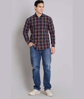 HJ HASASI Cotton Blend Regular Fit Checks Full Sleeves Men's Casual Shirt - Blue ( Pack of 1 )