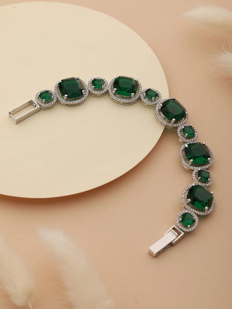 Rhodium Plated Green CZ Studded Wraparound Tennis Bracelet view 4