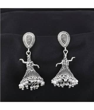 SILVER SHINE Attractive Silver Dancing Women Jhumki Earrings