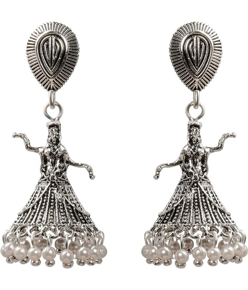 SILVER SHINE Attractive Silver Dancing Women Jhumki Earrings view 2
