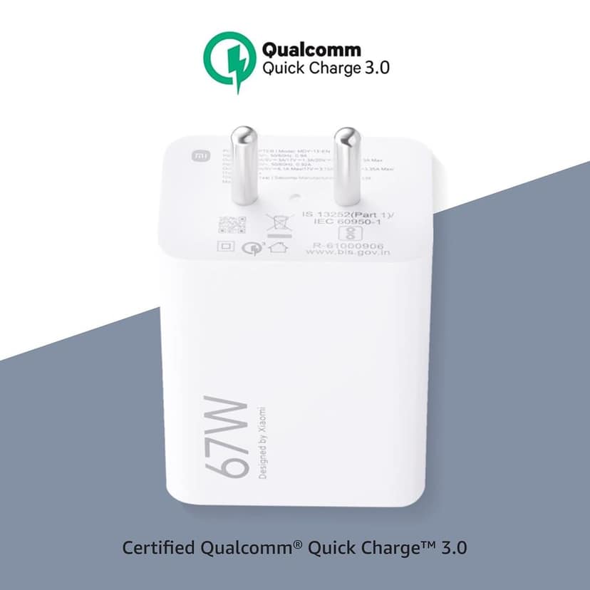 Xiaomi 67W Fast Charger Combo/Rapid Charging with Qualcomm Quick Charge 3.0. Includes USB Type-C 6A Fast Charge Cable. Compatable with mobiles, laptops, and Power Banks (White) view 4