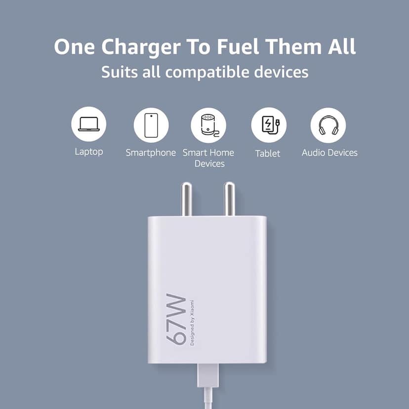 Xiaomi 67W Fast Charger Combo/Rapid Charging with Qualcomm Quick Charge 3.0. Includes USB Type-C 6A Fast Charge Cable. Compatable with mobiles, laptops, and Power Banks (White) view 6