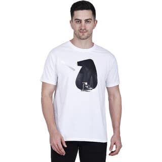 Life Dream Mens White Badge Cotton Blend Round Neck T-Shirt