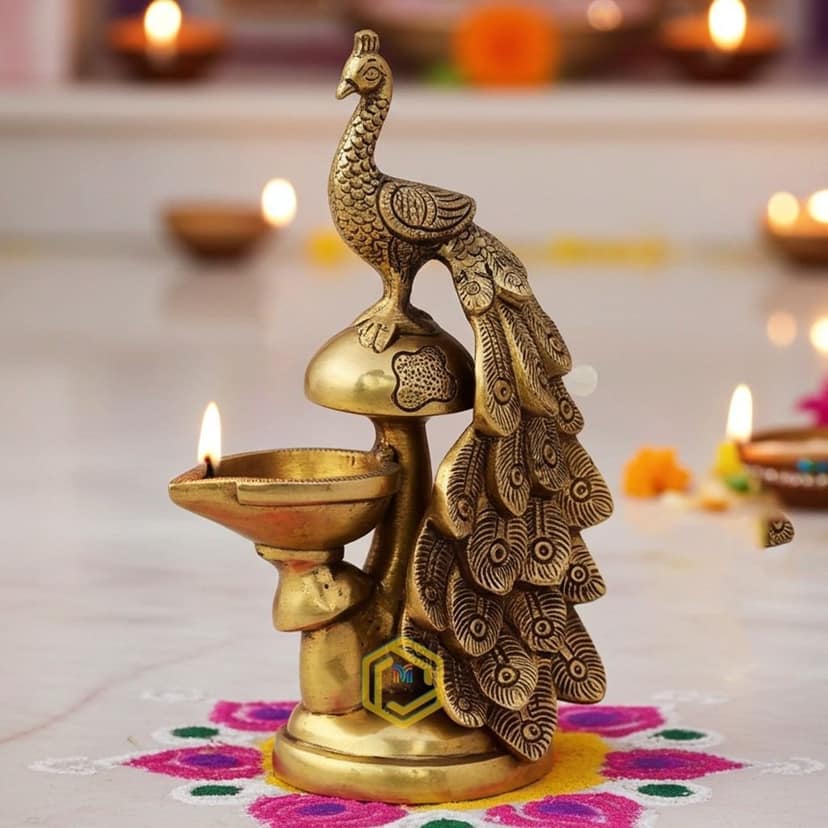 Brass Table Decor Oil Lamp, Deepak - Handcrafted Puja Deepak for Home D?cor, Height : 8.5 Inch (BSMAS1390 E)