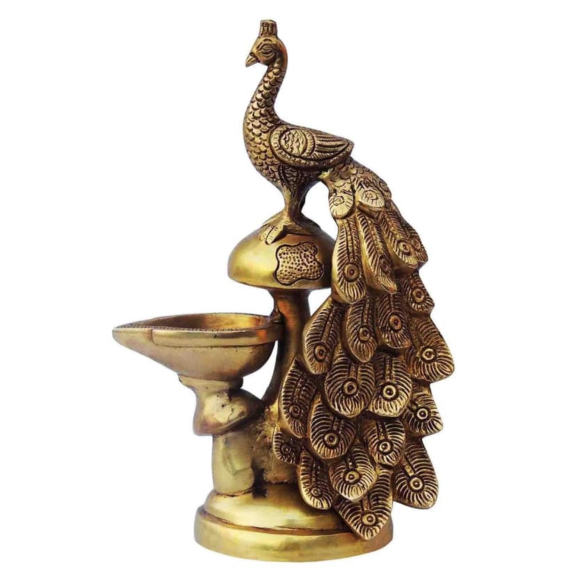 Brass Table Decor Oil Lamp, Deepak - Handcrafted Puja Deepak for Home D?cor, Height : 8.5 Inch (BSMAS1390 E) view 2