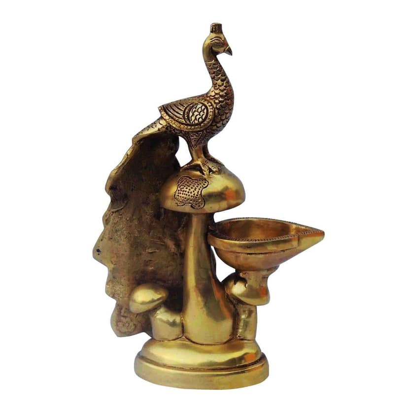 Brass Table Decor Oil Lamp, Deepak - Handcrafted Puja Deepak for Home D?cor, Height : 8.5 Inch (BSMAS1390 E) view 3