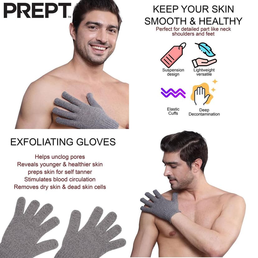 PREPT Microfiber Exfoliating Loofah Body Hand Gloves for Bathing | Shower Gloves | Dry Skin | Dead Skin Cell Remover | Body Scrub | Skin Exfoliator for Body | Shower Gloves for Men (2 Pairs) view 3