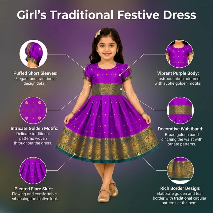 Mom and Me Baby Girl Satin Frock for Parties, Birthdays & Weddings | Elegant Toddler Dress with Balloon Sleeves & Zipper Closure | Age 0-2 Years (in, Age, 0 Months, 3 Months, Purpal) view 4