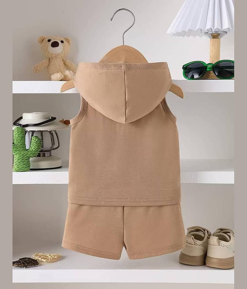 CUTEVIBE Pack of 1 Unisex Hosiery T-Shirt & Shorts Set ( Beige ) view 2