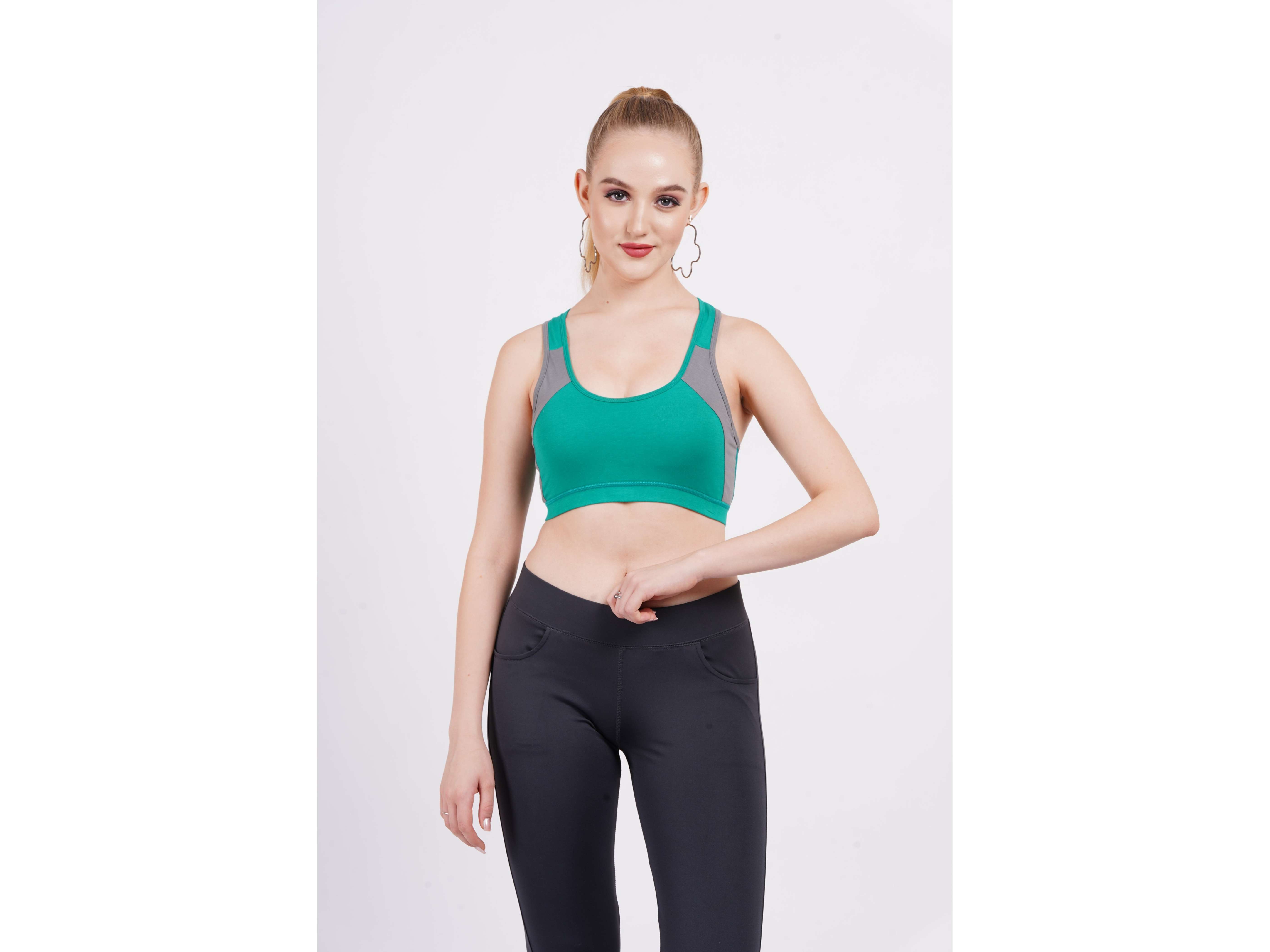 Stud & Gracy Sports Bra - Padded Green + Grey - XL - 36