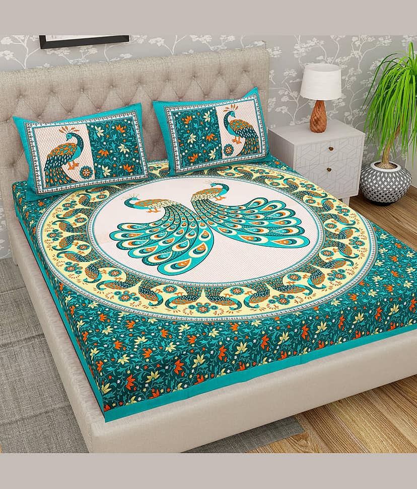Cosito Cotton 1 Double Bedsheet with 2 Pillow Covers ( Green )