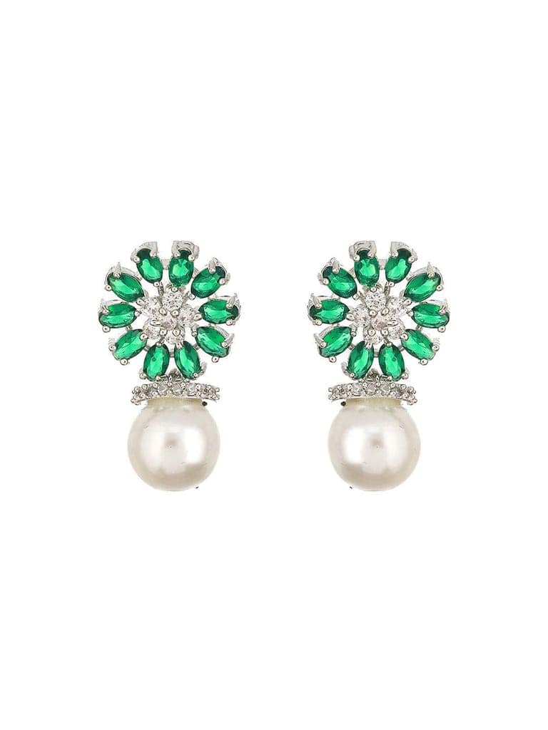 Silver Plated Green AD & Pearl Beaded Floral Earrings view 5