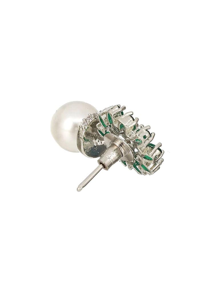 Silver Plated Green AD & Pearl Beaded Floral Earrings view 8