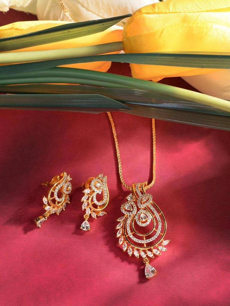 Gold Toned AD Studded Designer Locket Jewellery Set view 7