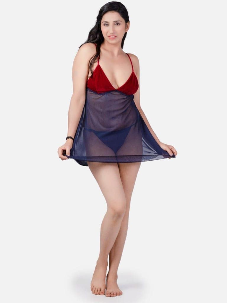 Sheer Net Hot Navy Blue Babydoll Bikini Night Dress for Honeymoon K8MN view 4