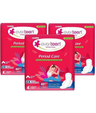 Everteen Period Care XL Soft Sanitary Pads For Medium Flow, 40 Pads Each (Pack of 3)