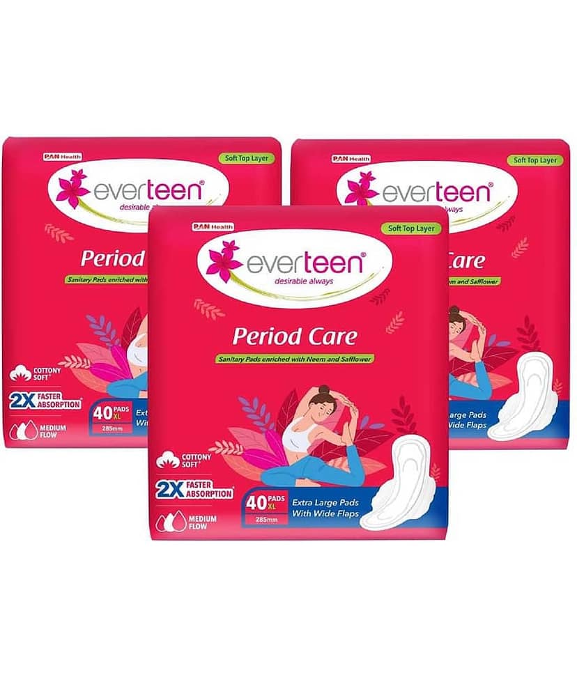 Everteen Period Care XL Soft Sanitary Pads For Medium Flow, 40 Pads Each (Pack of 3)