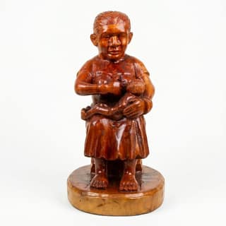Hand-Carved Wooden Mother and Child Sculpture