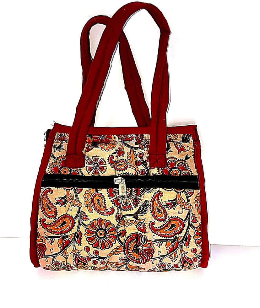 Red and White Floral kanankari hand bag view 2