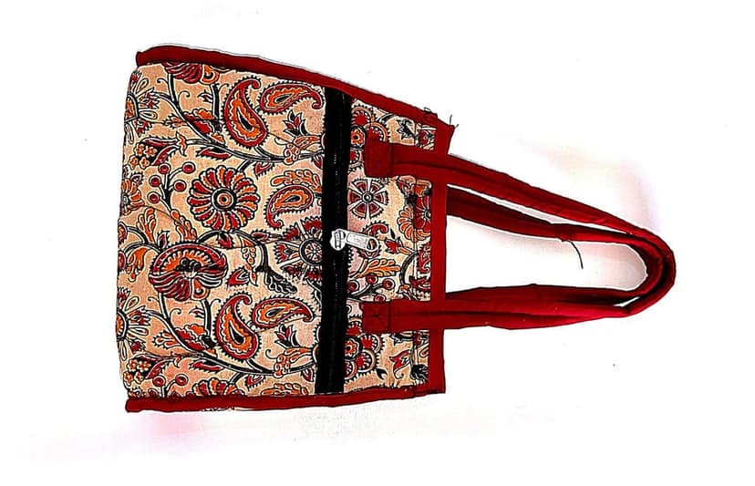 Red and White Floral kanankari hand bag view 3